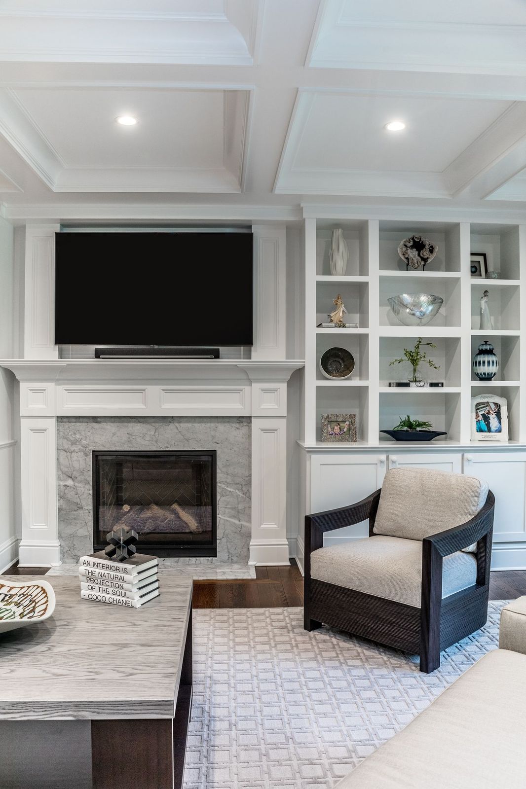 Open family room interior design near Woodbury, Long Island