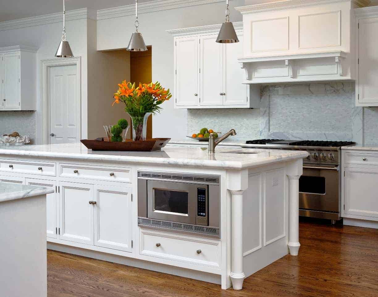 Classic transitional and modern, white kitchen design, Old Westbury Long Island NY