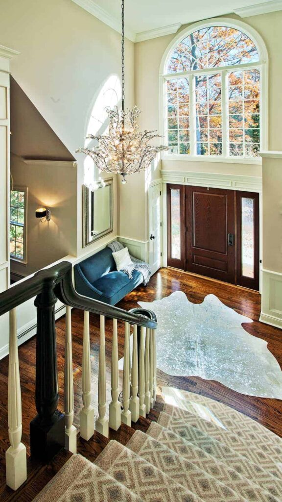 Stair runner Foyer entryway interior design Northport Long Island NY