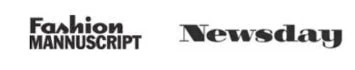 Logos of two NY publications: "Fashion Mannuscript" in bold, stylized font on the left, and "Newsday" in bold serif font on the right. Both are in black and white, reflecting the sleek sensibilities of interior designers on Long Island.
