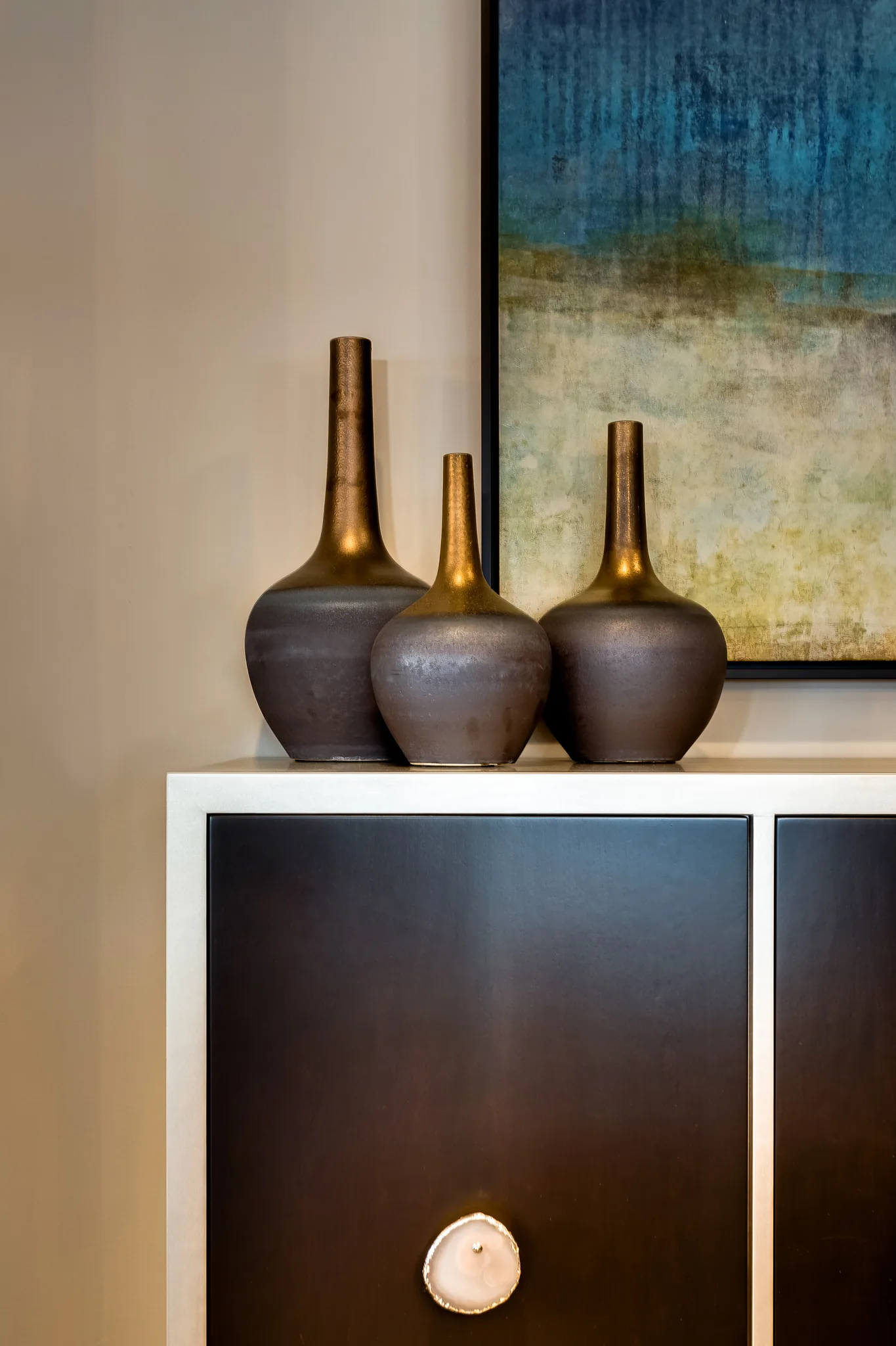 decor details on sideboard in dining room