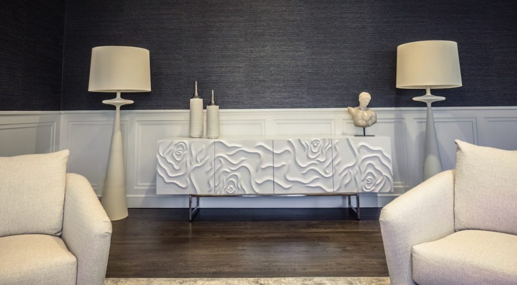 details of the sideboard and lamps in the new sitting room