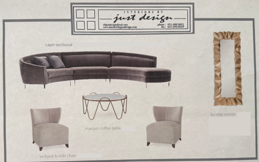 Moodboard with capri sectional and side chairs