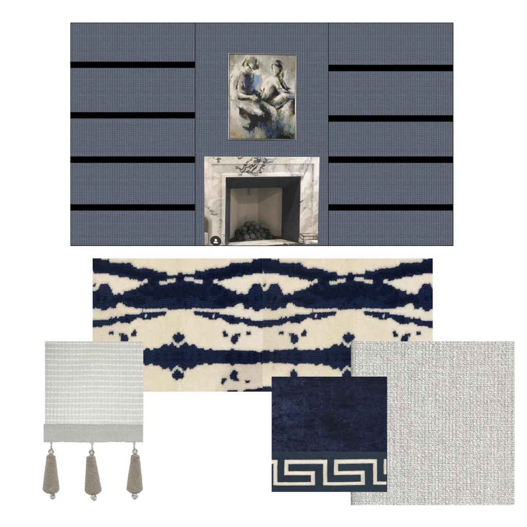 Color mood board for interior design of piano room